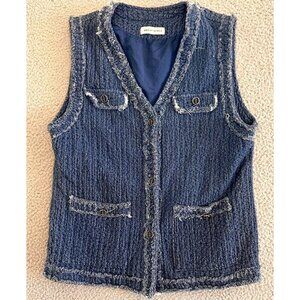Y2K Vest Blue Waistcoat Tailored Suit Button Front Boho Textured